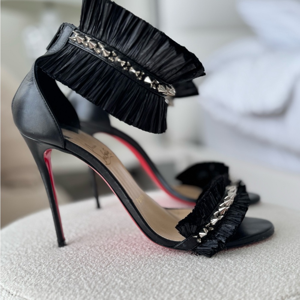 Christian Louboutin Black and Red Heels with Ruffled Detail